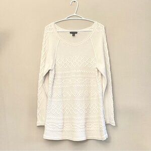 Tribal Ivory Cable Knit Scoop Neck Tunic 100% Cotton Sweater